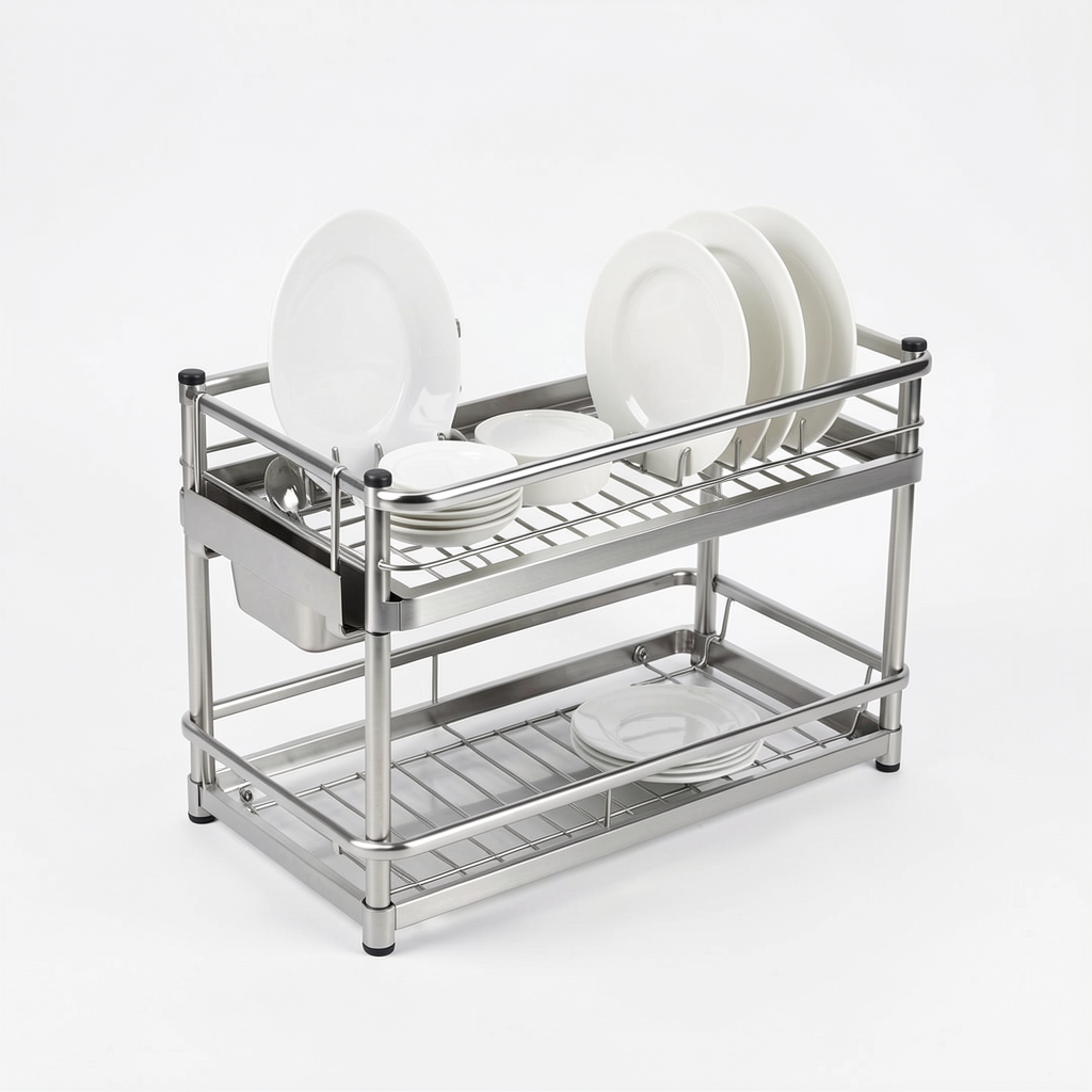 2-Tier Over-the-Sink Dish Drying Rack - Collapsible Expandable Kitchen Counter Drainer with Utensil Holder